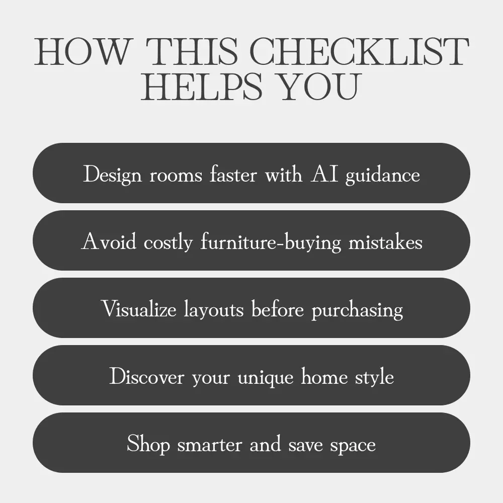 Smart Spaces: AI Furniture Finder Checklist | Digital Home Design Guide, Interior Styling Planner, AI Room Layout eBook, AR Decor Tool for Perfect Space Design