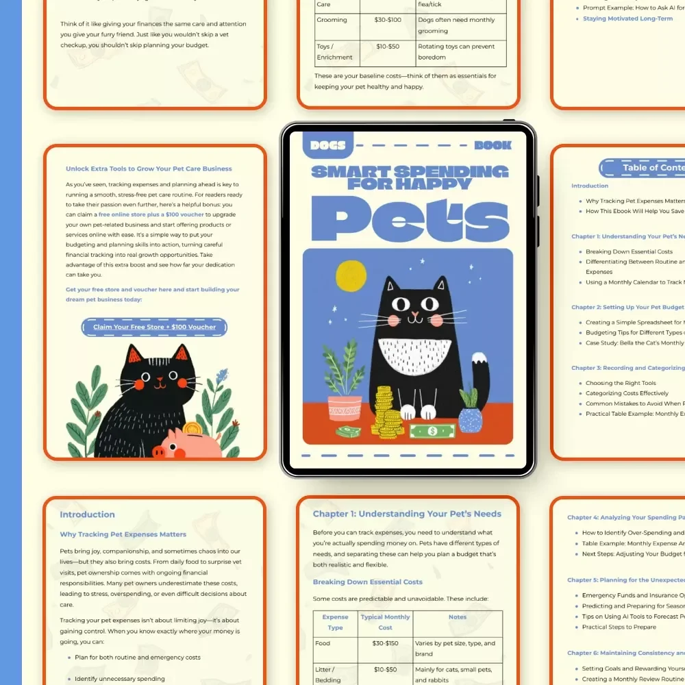 Smart Spending for Happy Pets | Budget Planner eBook for Pet Owners | Digital Guide for Tracking Monthly Pet Expenses, Saving on Pet Care, and Managing Pet Budgets