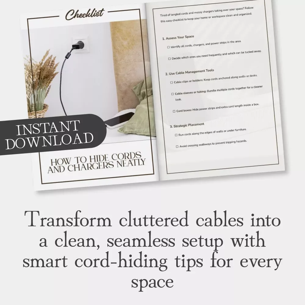 How to Hide Cords and Chargers Neatly Checklist | Digital Download | Home Organization Guide for a Tidy Space