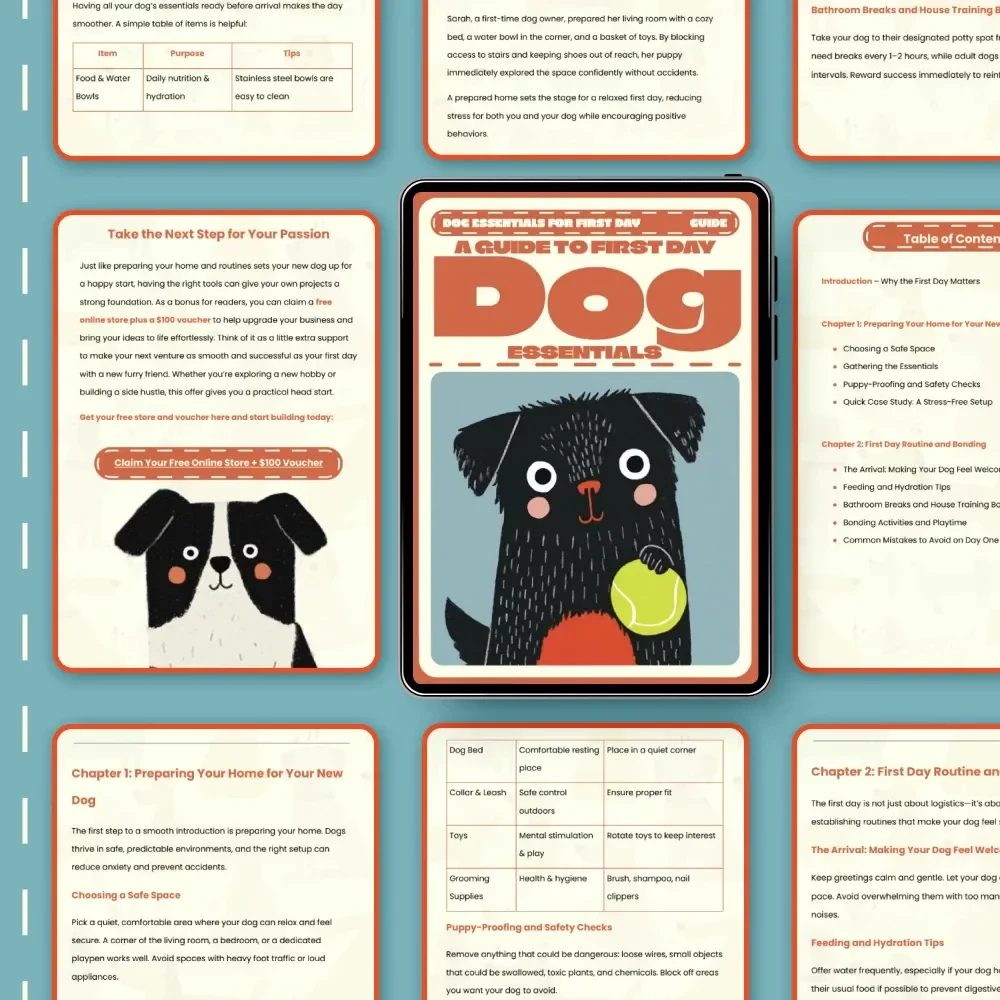 A Guide to First Day Dog Essentials | Printable Pet Owner’s Handbook | Dog Essentials for First Day | New Puppy Care Guide for Beginners | Digital Download eBook for Dog Lovers
