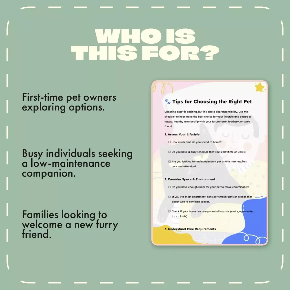 Tips for Choosing the Right Pet – Printable Pet Owner Checklist | Digital Download | Tips for Choosing a Pet Guide for Families & First-Time Owners