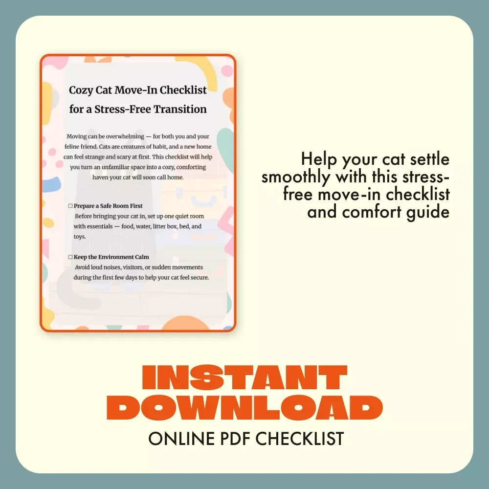 Cozy Cat Move-In Checklist for a Stress-Free Transition | Printable Cat Care Guide | Feline Anxiety Relief | New Home Cat Essentials | Digital Download