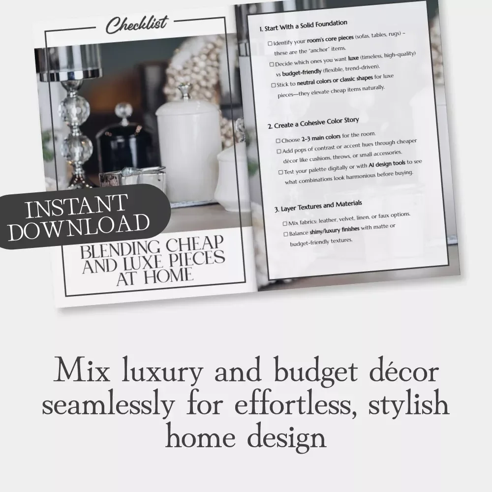 Blending Cheap and Luxe Pieces at Home – Printable Checklist | Home Styling Guide for Mixing Budget & Luxury Décor | How to Mix Cheap and Luxe Pieces Like a Pro