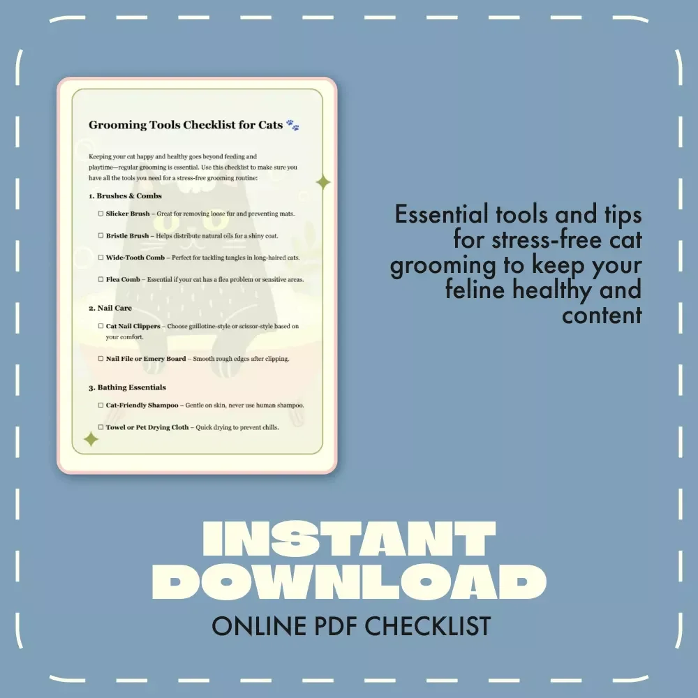 Grooming Tools Checklist for Cats | Printable Cat Grooming Essentials Guide | Digital Download for Cat Owners & Pet Grooming Beginners | grooming tools checklist for cats