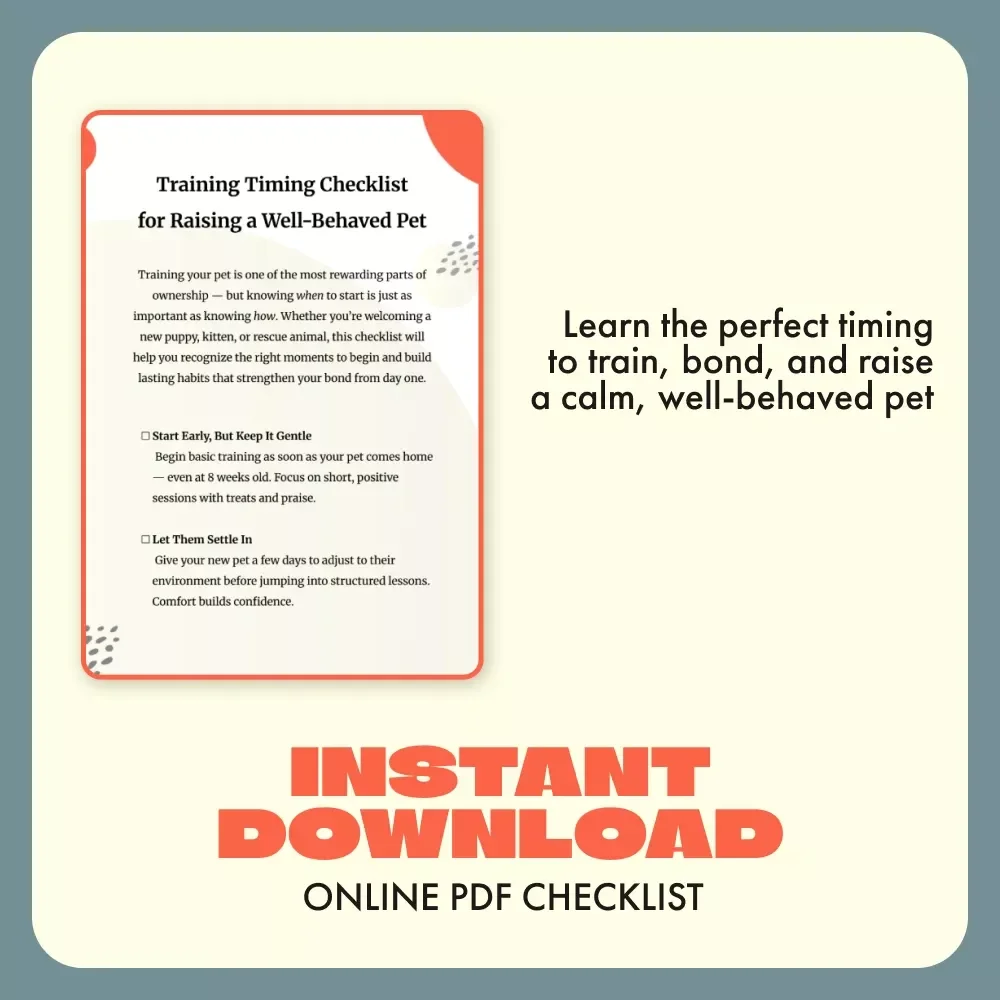 Training Timing Checklist for Raising a Well-Behaved Pet | Puppy & Kitten Training Guide | Pet Obedience, Socialization & House Training eBook | Printable Digital Download for New Pet Owners