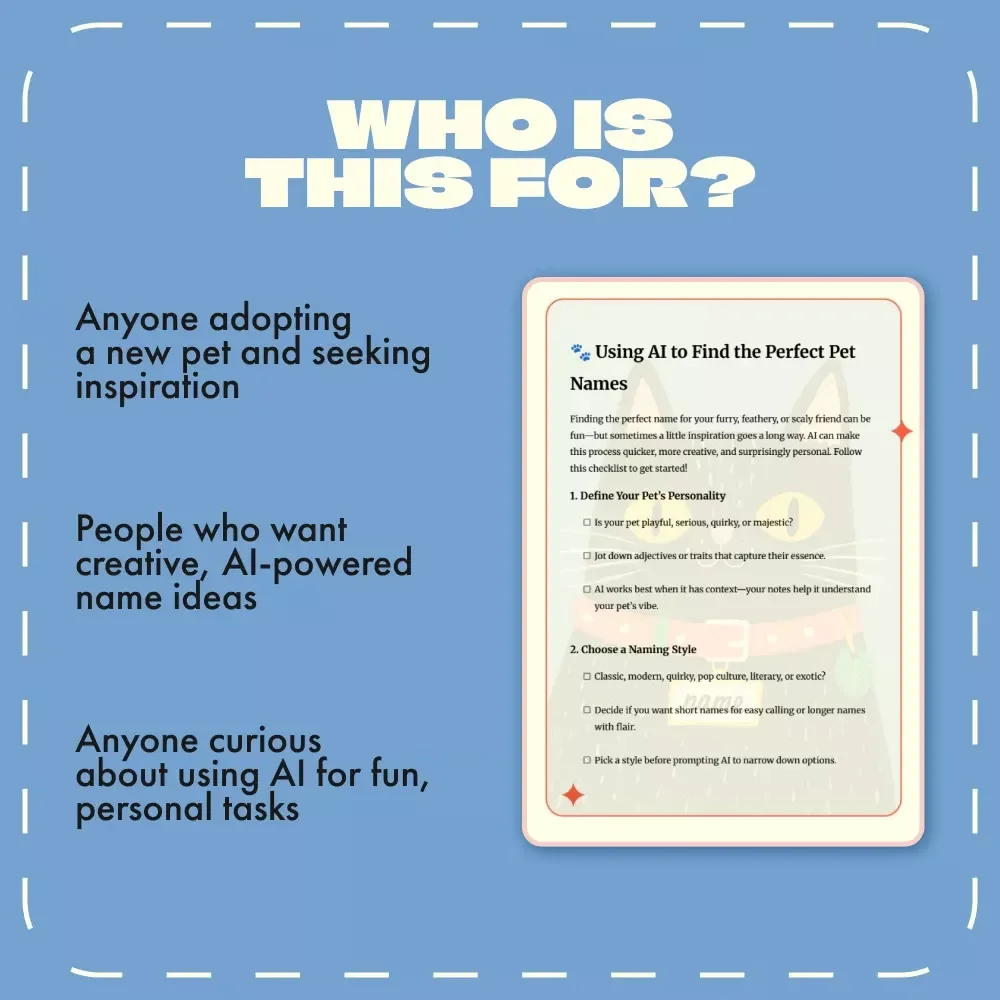 Using AI to Find the Perfect Pet Names | Printable Digital Checklist for Creative Pet Owners | AI Naming Guide for Dogs, Cats & More