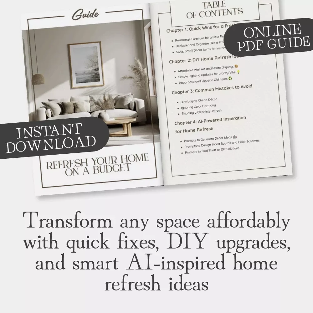 Refresh Your Home on a Budget | Printable Guide to Affordable Home Makeovers | How to Refresh Your Home Without Spending Much | DIY Home Décor & AI-Powered Inspiration