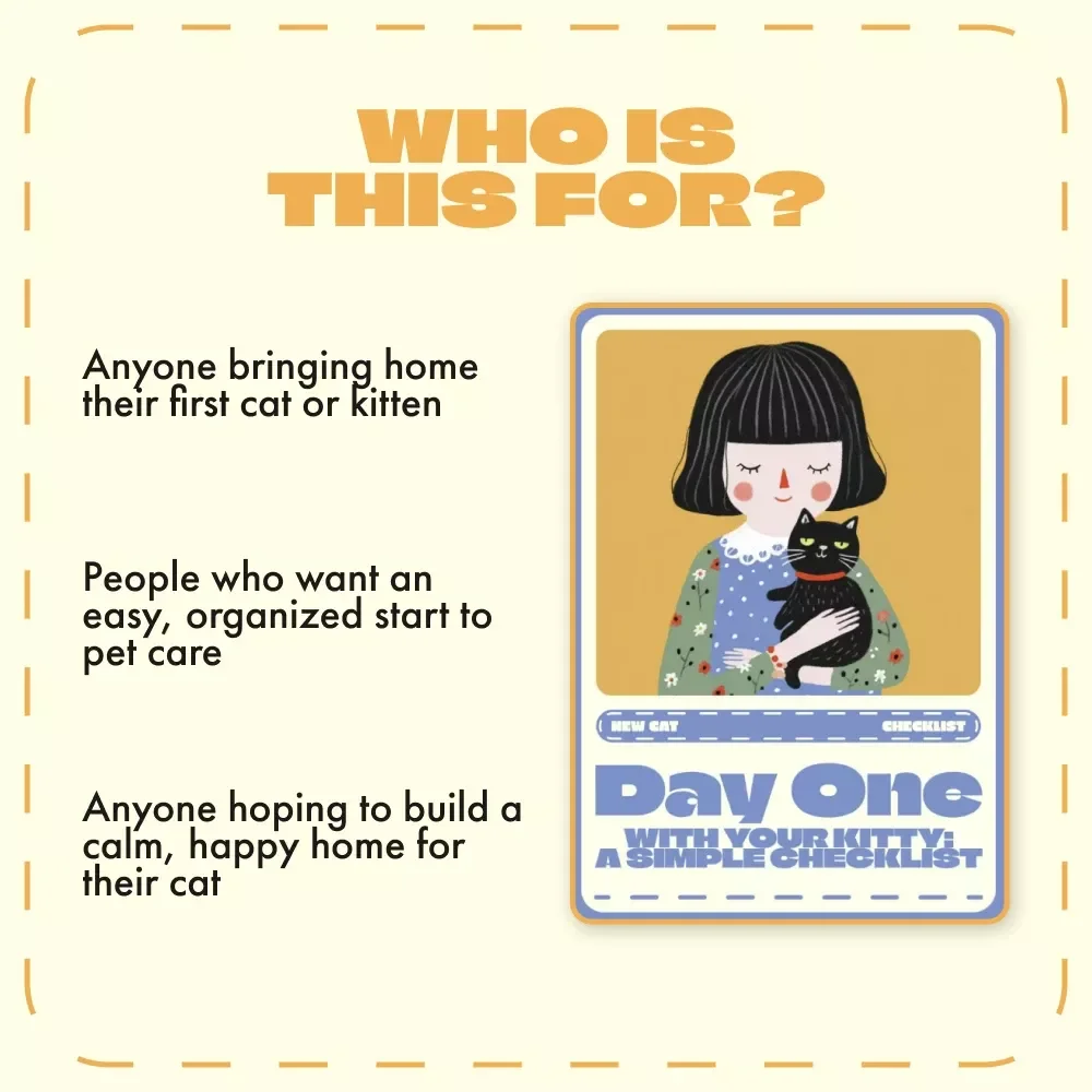 Day One With Your Kitty: A Simple Checklist 🐾 | New Cat Owner Guide | Kitten Care eBook | Printable Pet Care Checklist for First-Time Cat Parents