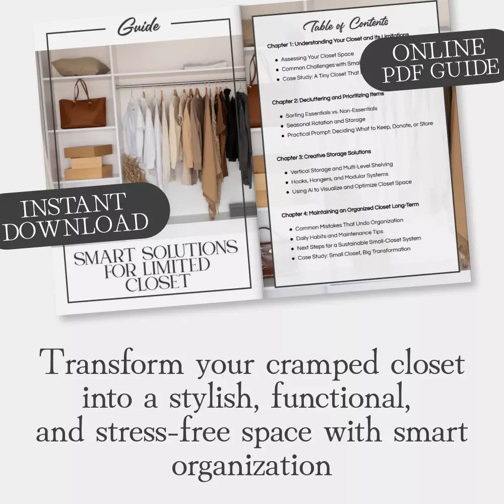 Smart Solutions for Limited Closet | Digital Organization Guide | What to Do When Closet Space Is Limited | Small Closet Storage eBook for Decluttering and Creative Organization