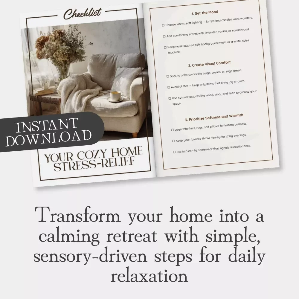 Your Cozy Home Stress-Relief Checklist | Digital Printable Guide for Calm Living | Cozy Home Decor Tips | How and why cozy homes help reduce stress