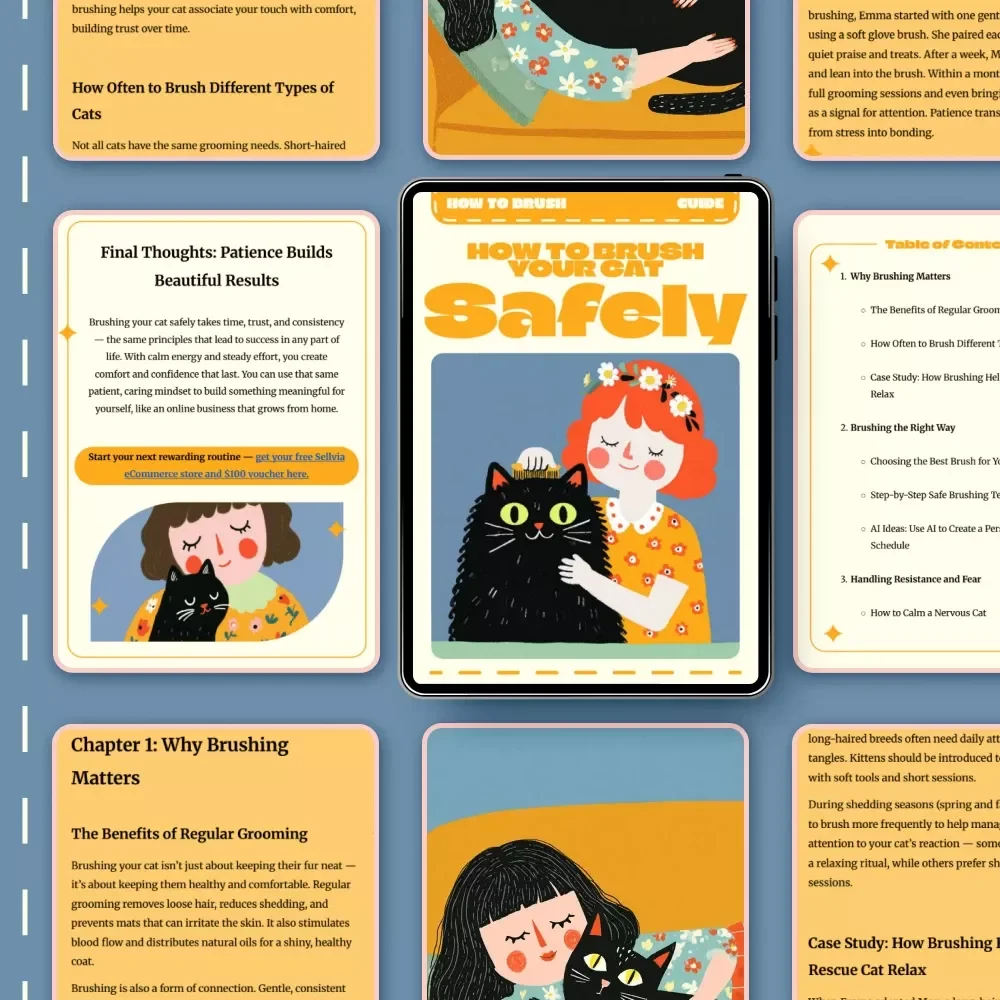How to Brush Your Cat Safely | Digital Cat Grooming Guide for Pet Owners | Printable eBook & AI Brushing Schedule Ideas for Stress-Free Cat Care