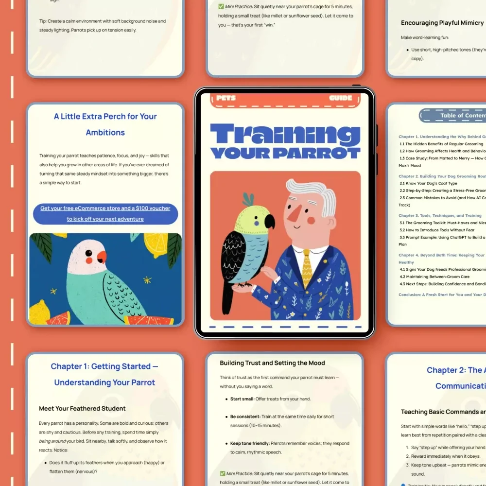 Training Your Parrot | Digital Parrot Training Guide, eBook & Checklist for Bird Owners | Teach Tricks, Words & Communication with AI Tools