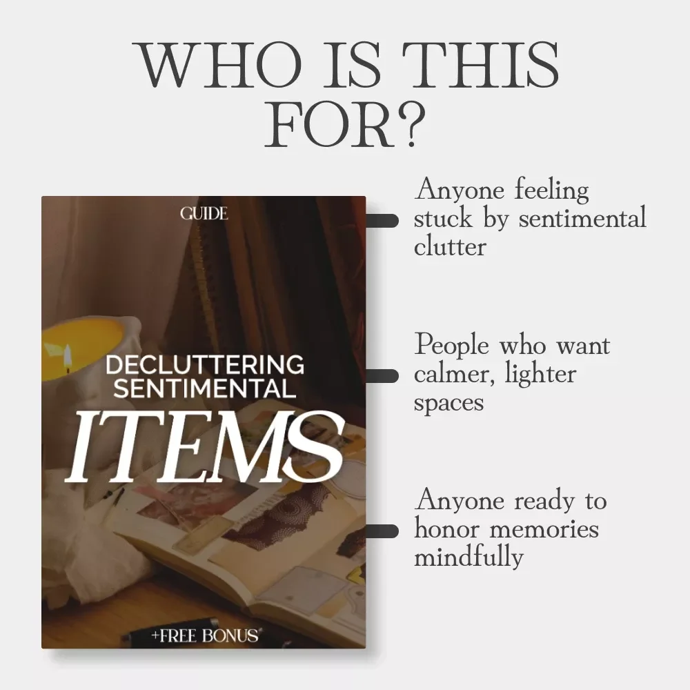 Decluttering Sentimental Items | Printable Digital Guide on How to Declutter Sentimental Things | Emotional Minimalism eBook for Letting Go and Preserving Memories