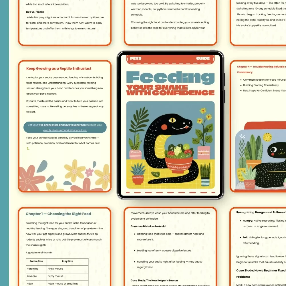 Feeding Your Snake with Confidence | Digital Guide for Snake Owners | Feeding Snakes Tips for Beginners | Printable eBook on Snake Feeding Routine, Safety, and Troubleshooting