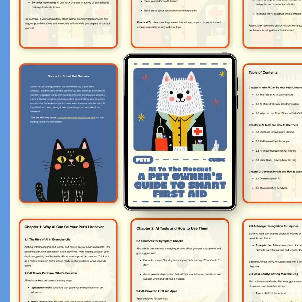 AI to the Rescue: A Pet Owner’s Guide to Smart First Aid | Digital Guide for Pet Lovers | Learn how to use ai for pet first aid at Home | Printable eBook for Dog & Cat Owners