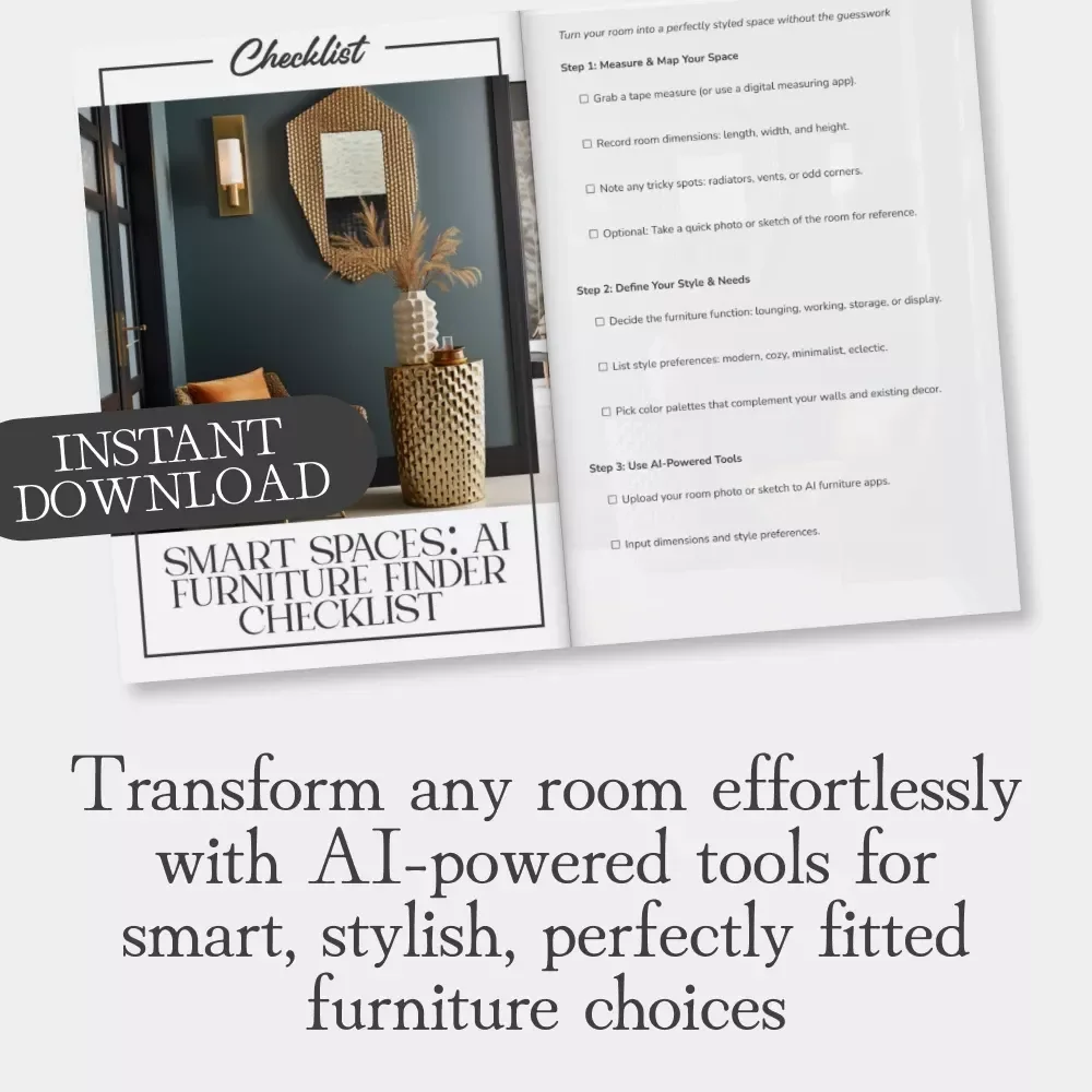 Smart Spaces: AI Furniture Finder Checklist | Digital Home Design Guide, Interior Styling Planner, AI Room Layout eBook, AR Decor Tool for Perfect Space Design