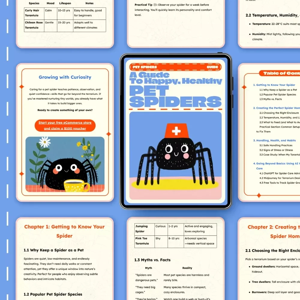 A Guide to Happy, Healthy Pet Spiders | How to Take Care of Pet Spiders | Digital Spider Care eBook for Beginners & Enthusiasts