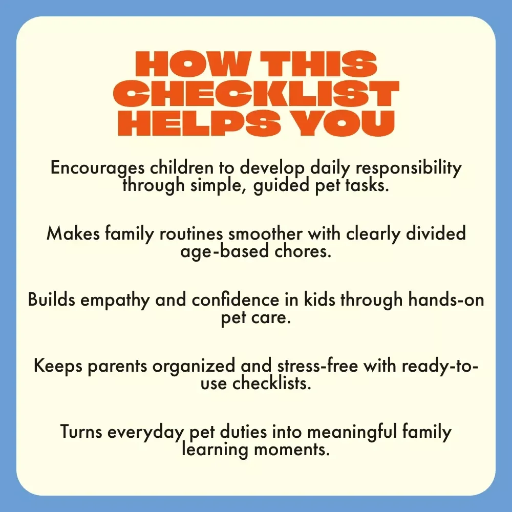 The Age-Appropriate Chores for Kids with Pets | Printable Pet Care Checklist for Families | Digital Download Guide for Teaching Responsibility and Empathy