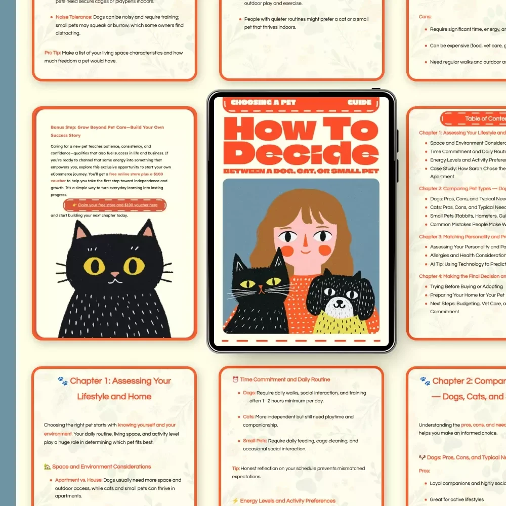 How to Decide Between a Dog, Cat, or Small Pet | Ultimate Pet Decision Guide | Pet Owner’s Lifestyle Compatibility eBook for Choosing the Right Pet