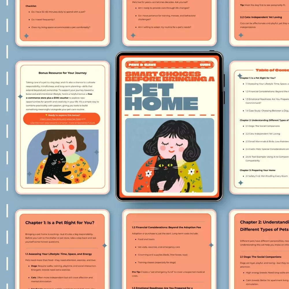 Paws & Claws: Smart Choices Before Bringing a Pet Home | Pet Adoption eBook, Digital Guide for New Pet Owners, Dog Cat Small Pet Checklist Download