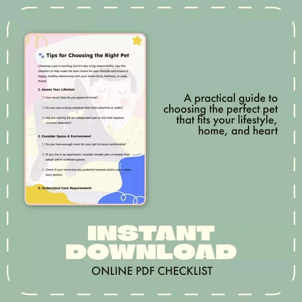 Tips for Choosing the Right Pet – Printable Pet Owner Checklist | Digital Download | Tips for Choosing a Pet Guide for Families & First-Time Owners