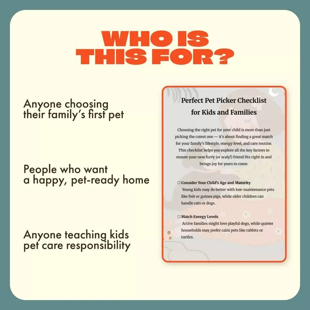 Perfect Pet Picker Checklist for Kids and Families | Digital Download | Find the Best Pet for Kids & Your Family Lifestyle