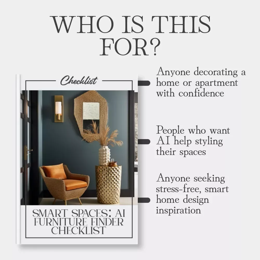 Smart Spaces: AI Furniture Finder Checklist | Digital Home Design Guide, Interior Styling Planner, AI Room Layout eBook, AR Decor Tool for Perfect Space Design