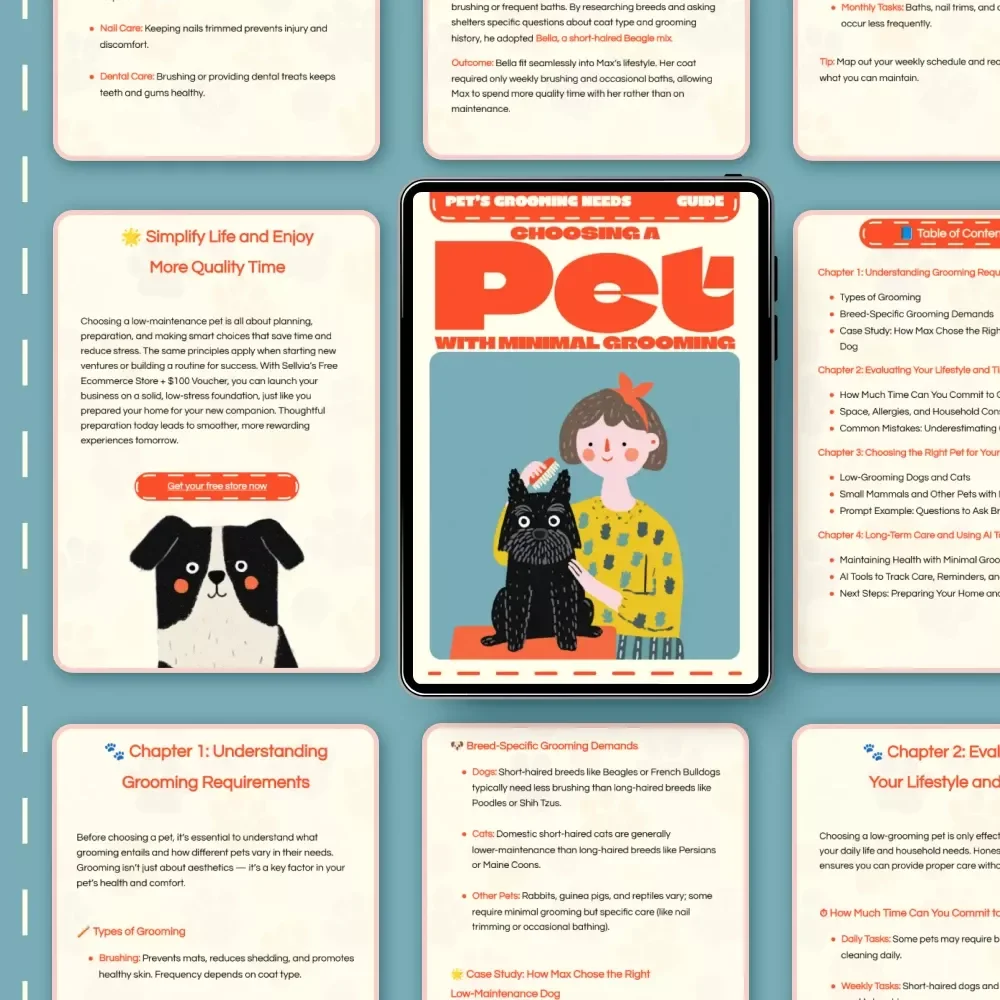 Choosing a Pet with Minimal Grooming | Low-Maintenance Pet Guide | Digital Download eBook for Busy Owners, Families, & First-Time Pet Parents
