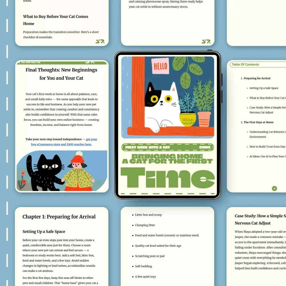Bringing Home a Cat for the First Time | Digital Guide for New Cat Owners | What to Do in the First Week with a Cat | Printable eBook & Checklist