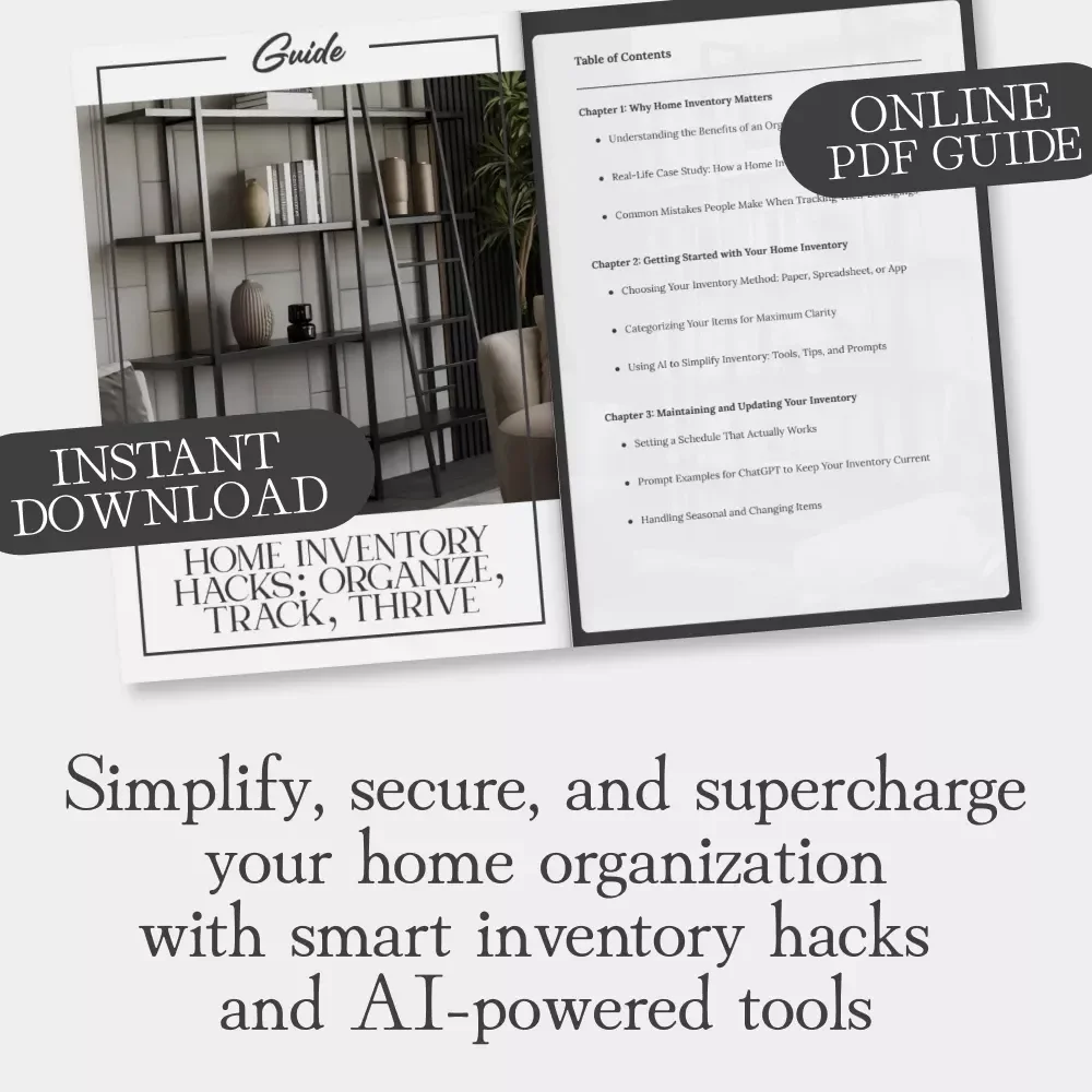 Home Inventory Hacks: Organize, Track, Thrive | Digital Guide for Effortless Home Inventory Setup, Tracking, and Management | Instant Download eBook with AI Tips and Checklists