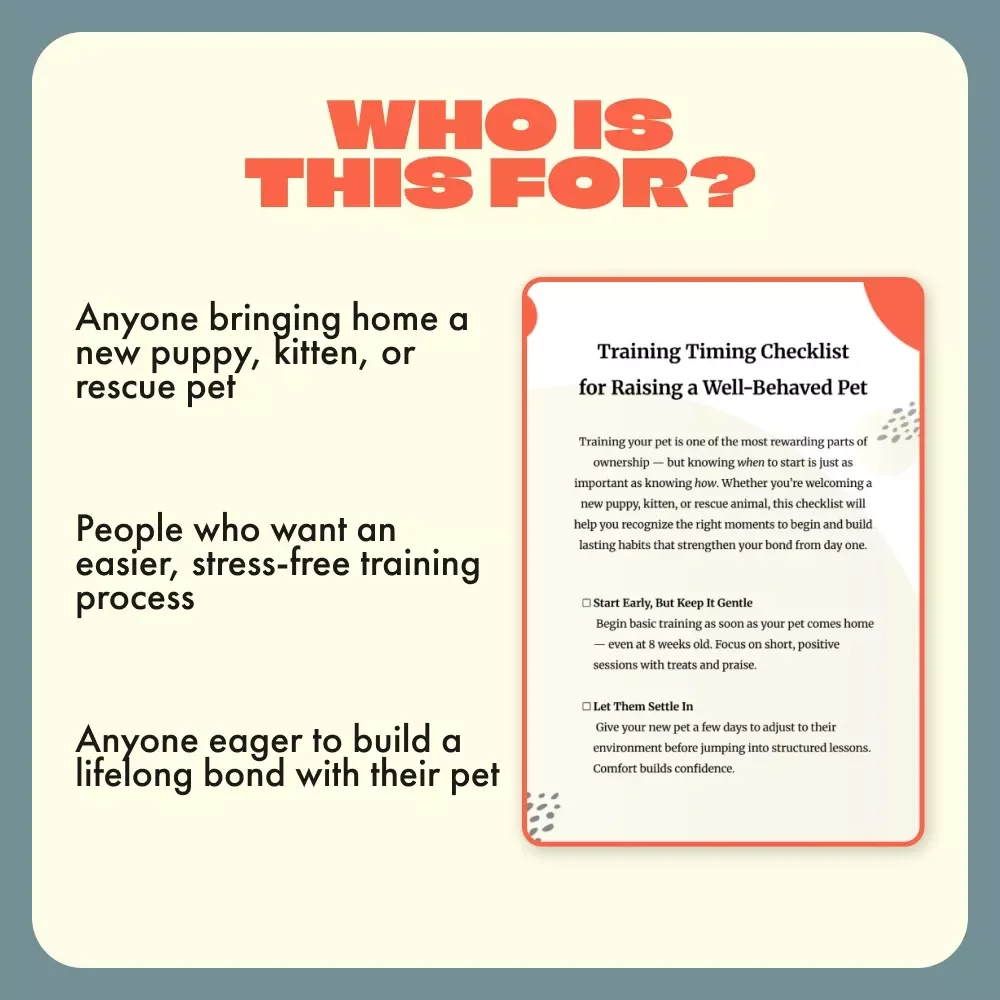 Training Timing Checklist for Raising a Well-Behaved Pet | Puppy & Kitten Training Guide | Pet Obedience, Socialization & House Training eBook | Printable Digital Download for New Pet Owners