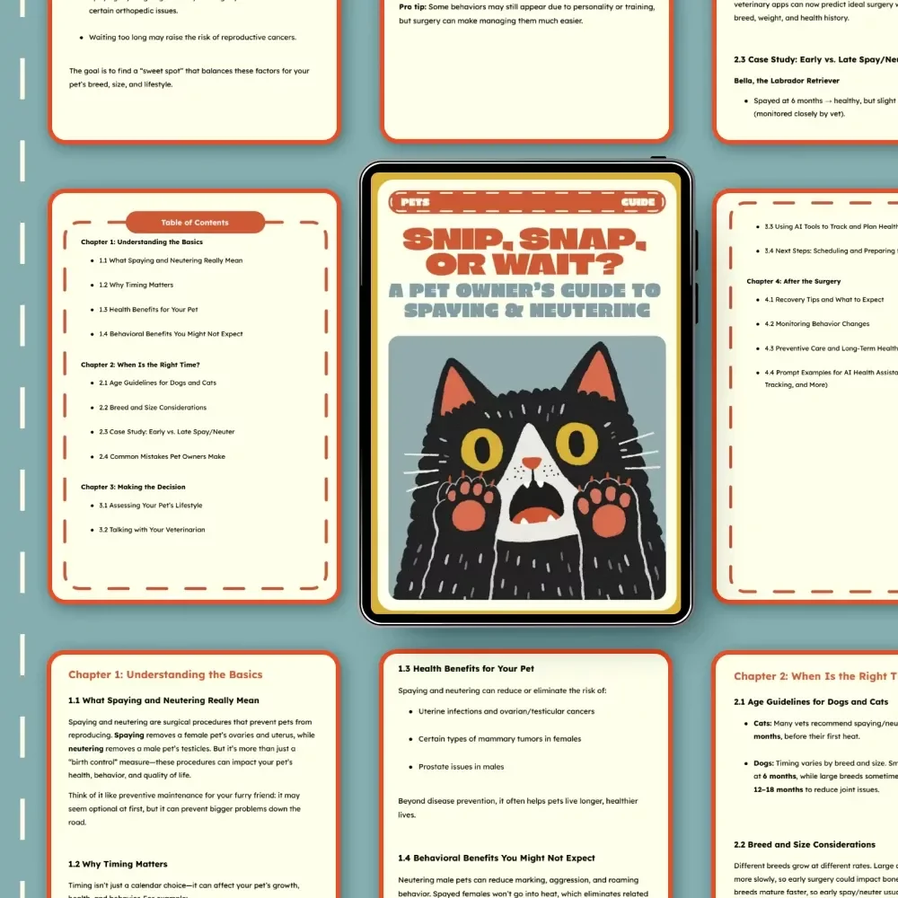 Snip, Snap, or Wait? A Pet Owner’s Guide to Spaying & Neutering | Digital Pet Care Guide | When to Spay or Neuter a Pet eBook | Veterinary Tips, Recovery Advice & AI Tools for Responsible Pet Owners