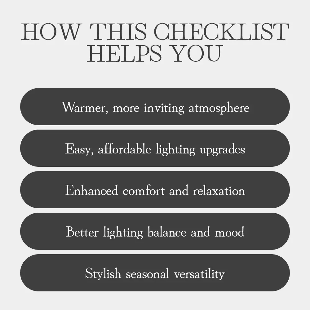 The Ultimate Cozy Lighting Checklist | Digital Download for Home Ambiance | How to Use Lighting to Enhance Coziness | Warm Lighting Guide for Relaxing Spaces