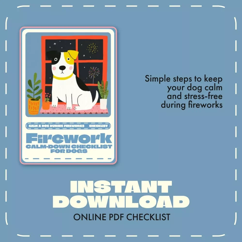 Firework Calm-Down Checklist for Dogs | Printable Guide for How to Calm a Dog During Fireworks | Pet Anxiety Relief Digital Download
