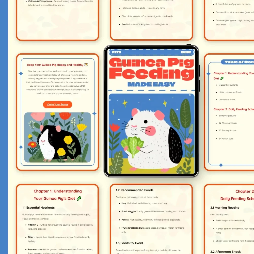 Guinea Pig Feeding Made Easy | Complete Guinea Pig Feeding Schedule Guide for Happy, Healthy Pets | Printable Digital Download for Guinea Pig Owners