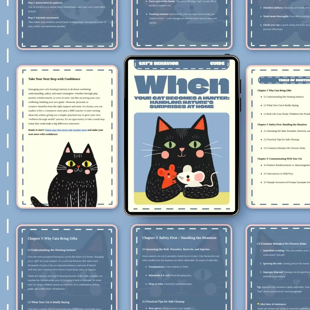 When Your Cat Becomes a Hunter: Handling Nature’s Surprises at Home | Cat Behavior Guide | What to Do When Your Cat Brings You Dead Animals | Feline Instinct & Safety eBook
