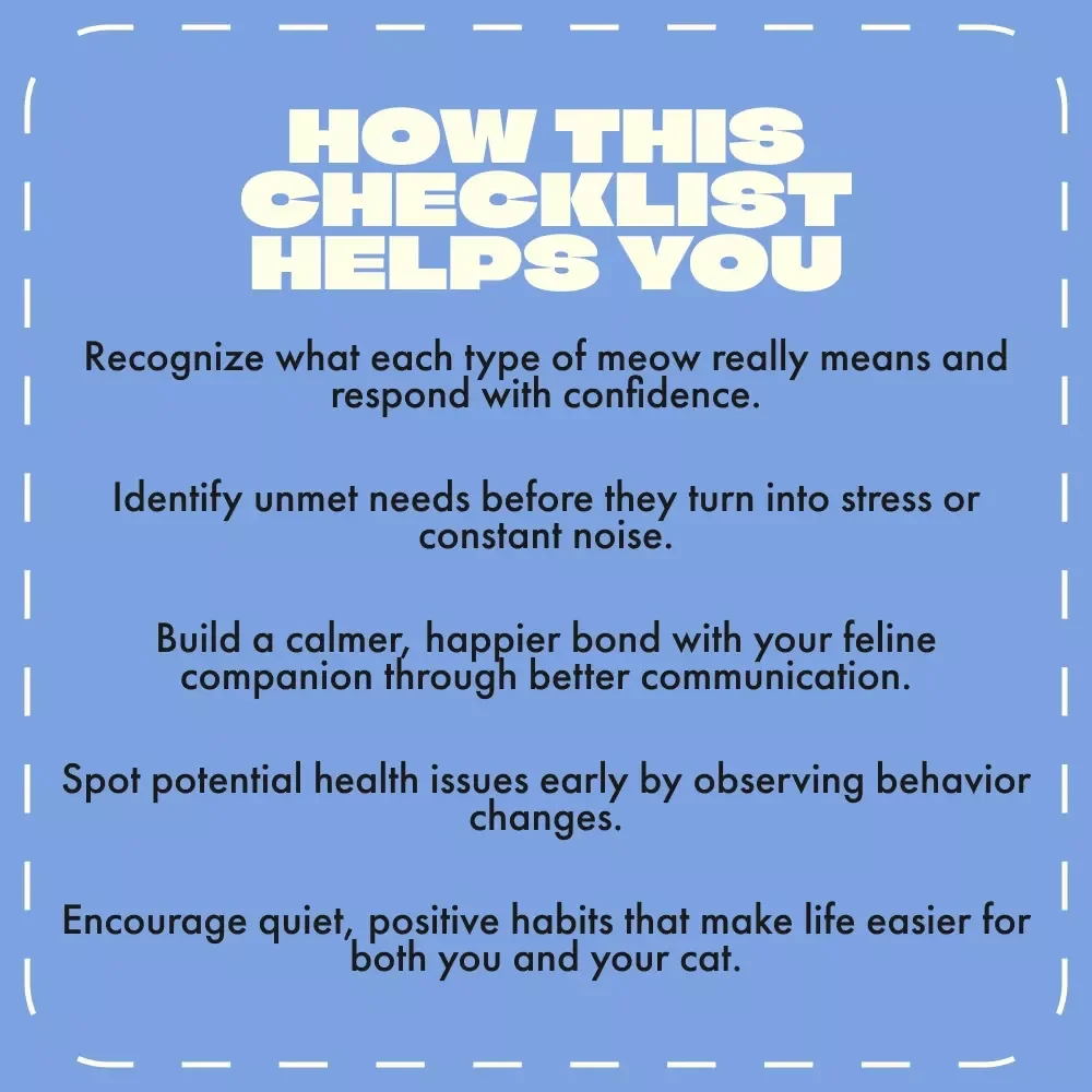Decode the Meow Mystery | Cat Behavior Checklist | Digital Download | Why Does My Cat Meow So Much | Pet Owner’s Guide to Understanding Cat Communication