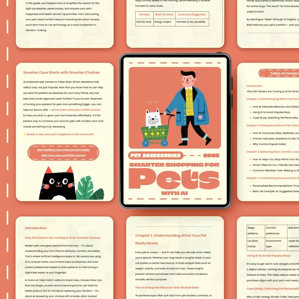 Smarter Shopping for Pets with AI | Ebook Guide on How to Use AI to Choose Pet Accessories, Save Money & Find the Perfect Fit for Your Furry Friend