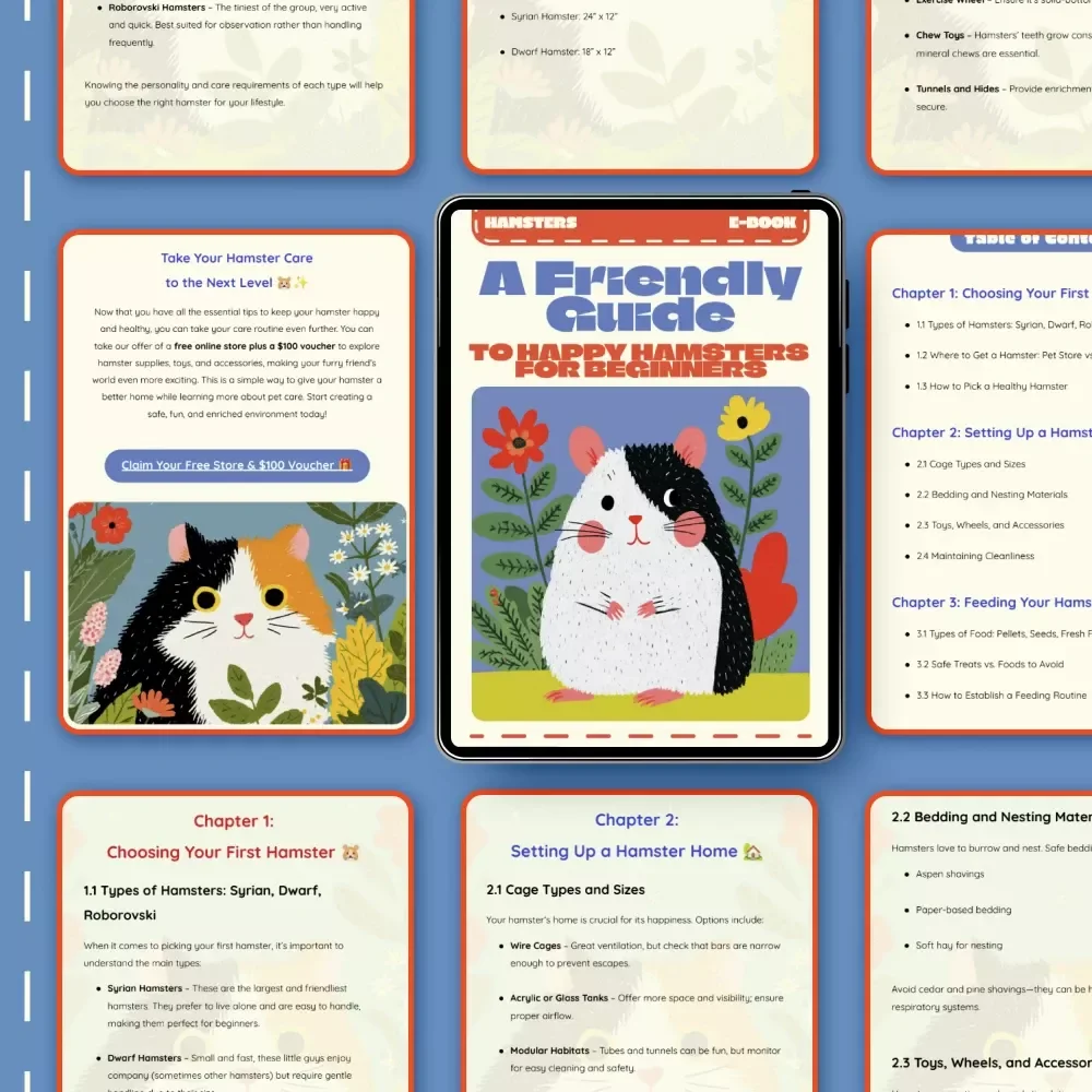 A Friendly Guide to Happy Hamsters for Beginners | Hamster Care Tips for Beginners | Digital eBook for New Pet Owners