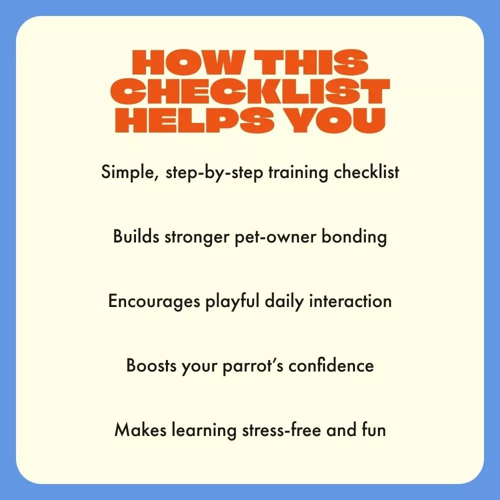 Chirp & Chat: The Fun Checklist to Teach Your Parrot to Talk! | How to Teach a Parrot to Talk | Printable Bird Training Guide
