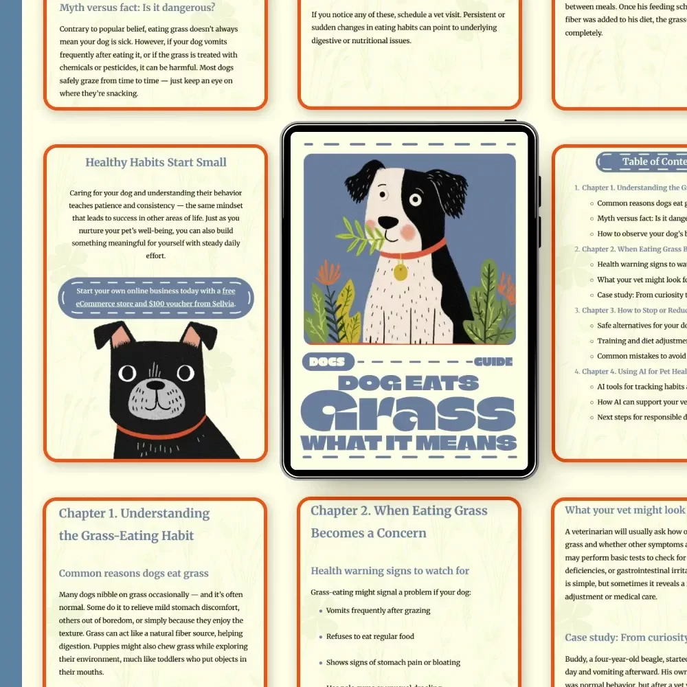 Dog Eats Grass What It Means | Why Does My Dog Eat Grass Guide | Pet Behavior eBook for Dog Owners | Vet-Approved Digital Download for Understanding and Reducing Grass-Eating Habits