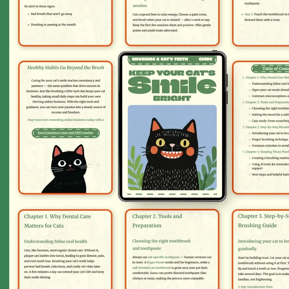 Keep Your Cat’s Smile Bright | How to Brush a Cat’s Teeth Guide | Feline Dental Care eBook for Cat Owners | Step-by-Step Digital Download for Pet Lovers