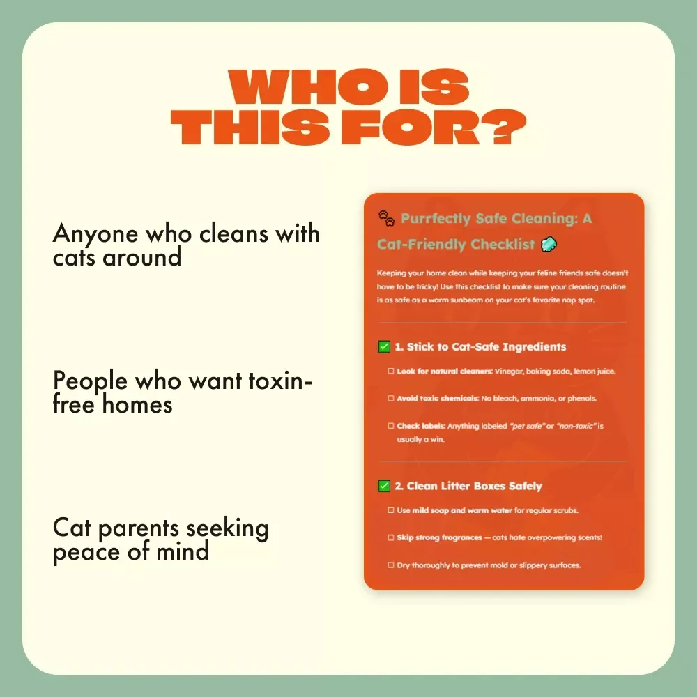 Purrfectly Safe Cleaning: A Cat-Friendly Checklist | Digital Download for Cat Owners | Safe Cleaning Products for Cat Homes | Printable Pet-Safe Cleaning Guide