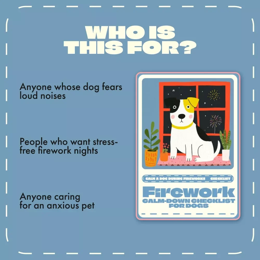 Firework Calm-Down Checklist for Dogs | Printable Guide for How to Calm a Dog During Fireworks | Pet Anxiety Relief Digital Download