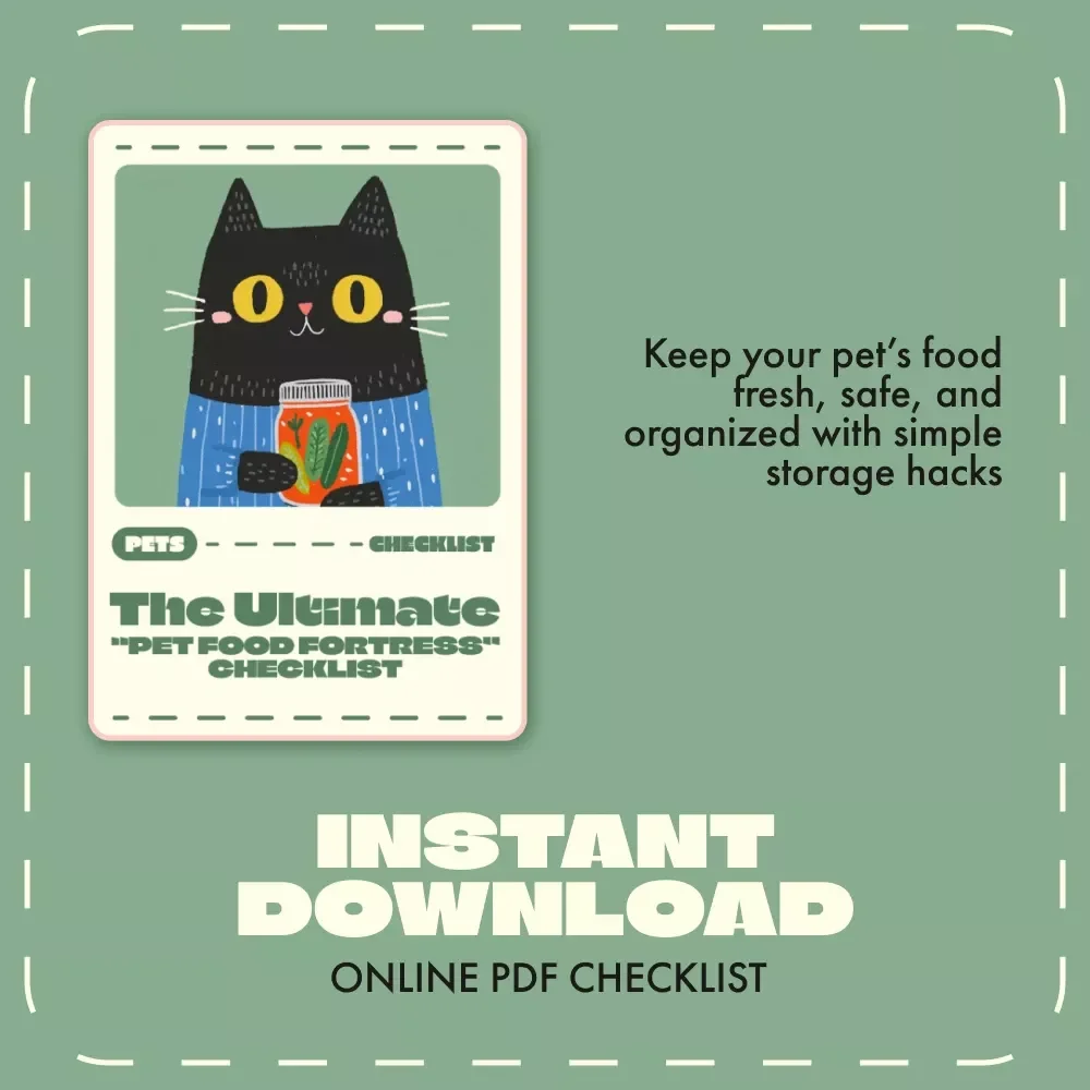 The Ultimate “Pet Food Fortress” Checklist | Digital Pet Care Guide for the Best Way to Store Pet Food | Printable Pet Food Storage Organizer for Dog & Cat Owners
