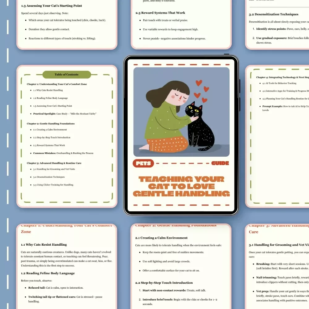 Teaching Your Cat to Love Gentle Handling | Printable Cat Training Guide | How to Teach a Cat to Tolerate Handling | Feline Behavior & Trust-Building eBook