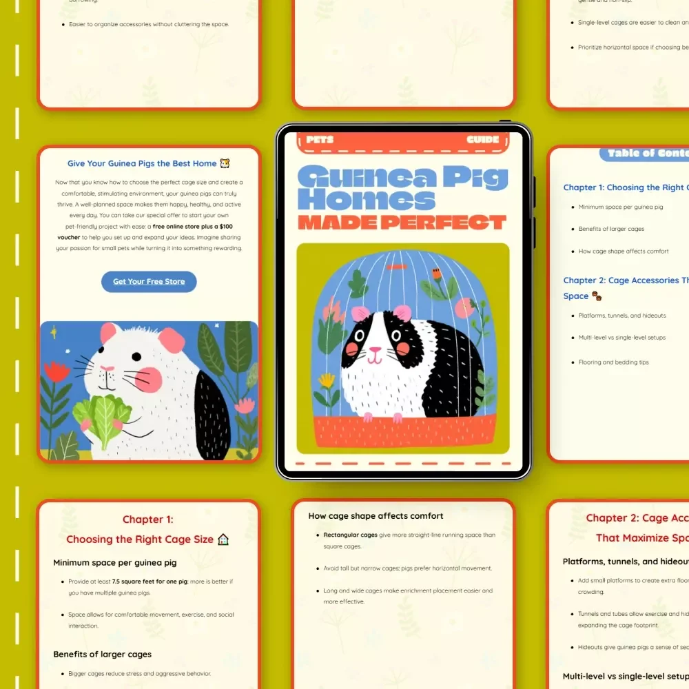 Guinea Pig Homes Made Perfect | Ultimate Guide to the Best Cage Size for Guinea Pigs, Accessories, Layouts & AI Setup Prompts | Printable PDF Download