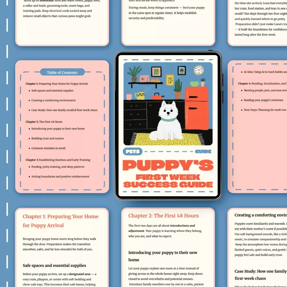 Puppy’s First Week Success Guide | Digital Puppy Training eBook, New Puppy Checklist & Home Preparation Tips for Dog Owners | Printable Pet Care Manual for Puppy Parents