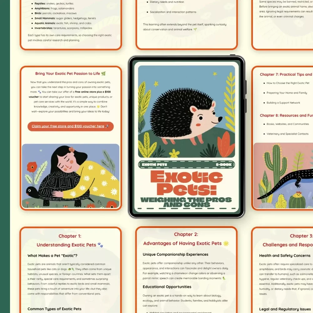 Exotic Pets: Weighing the Pros and Cons | eBook Guide to Responsible Exotic Pet Ownership, Pros & Cons Explained, Real-Life Stories, AI Pet Tools, and Care Tips | Instant Digital Download