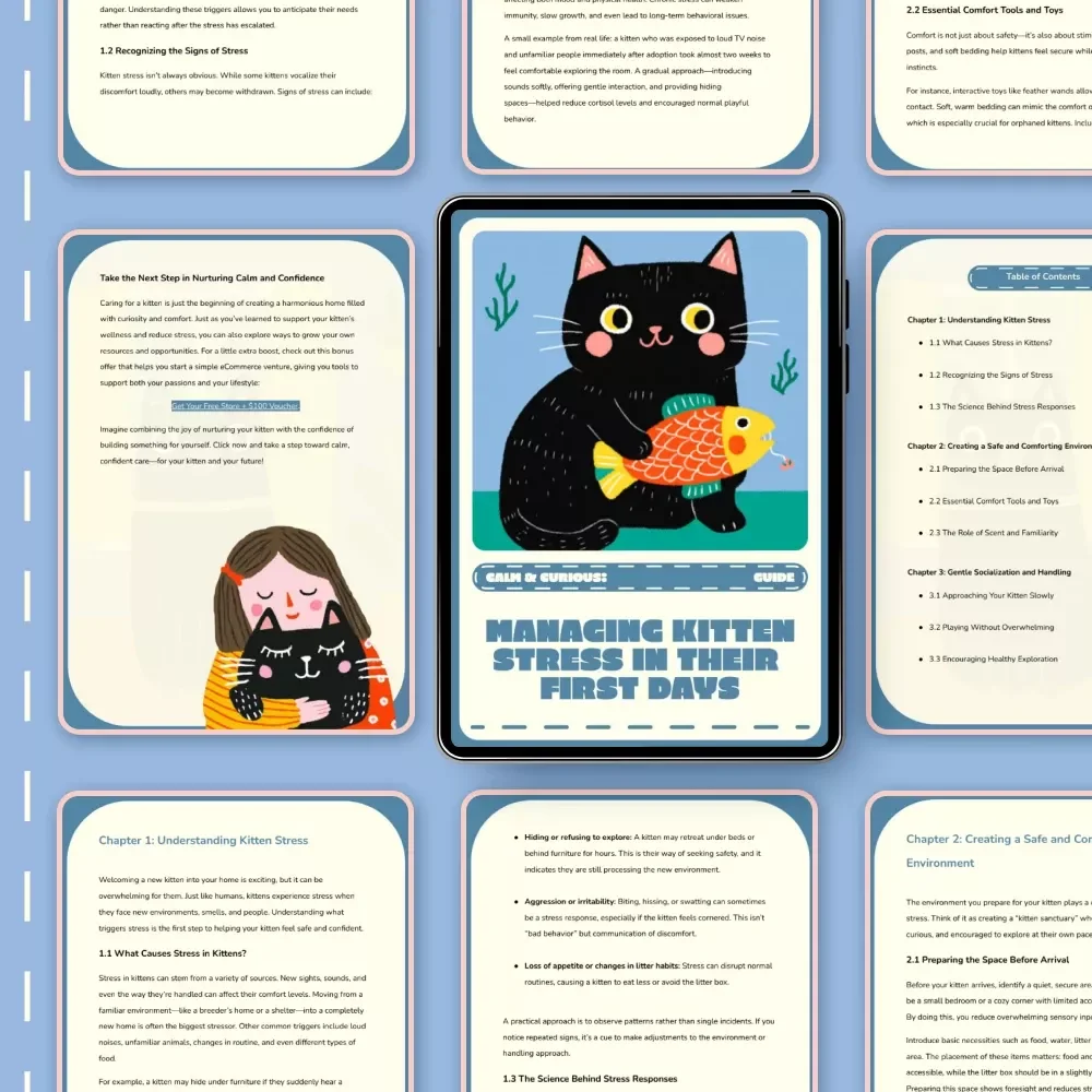 Calm & Curious: Managing Kitten Stress in Their First Days | Digital Guide for New Cat Owners | How to Manage Kitten Stress During First Days | Printable eBook for Gentle Socialization & Comfort